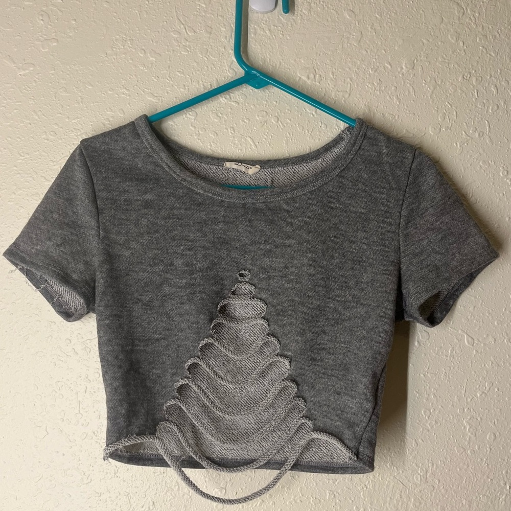 Distressed gray crop top